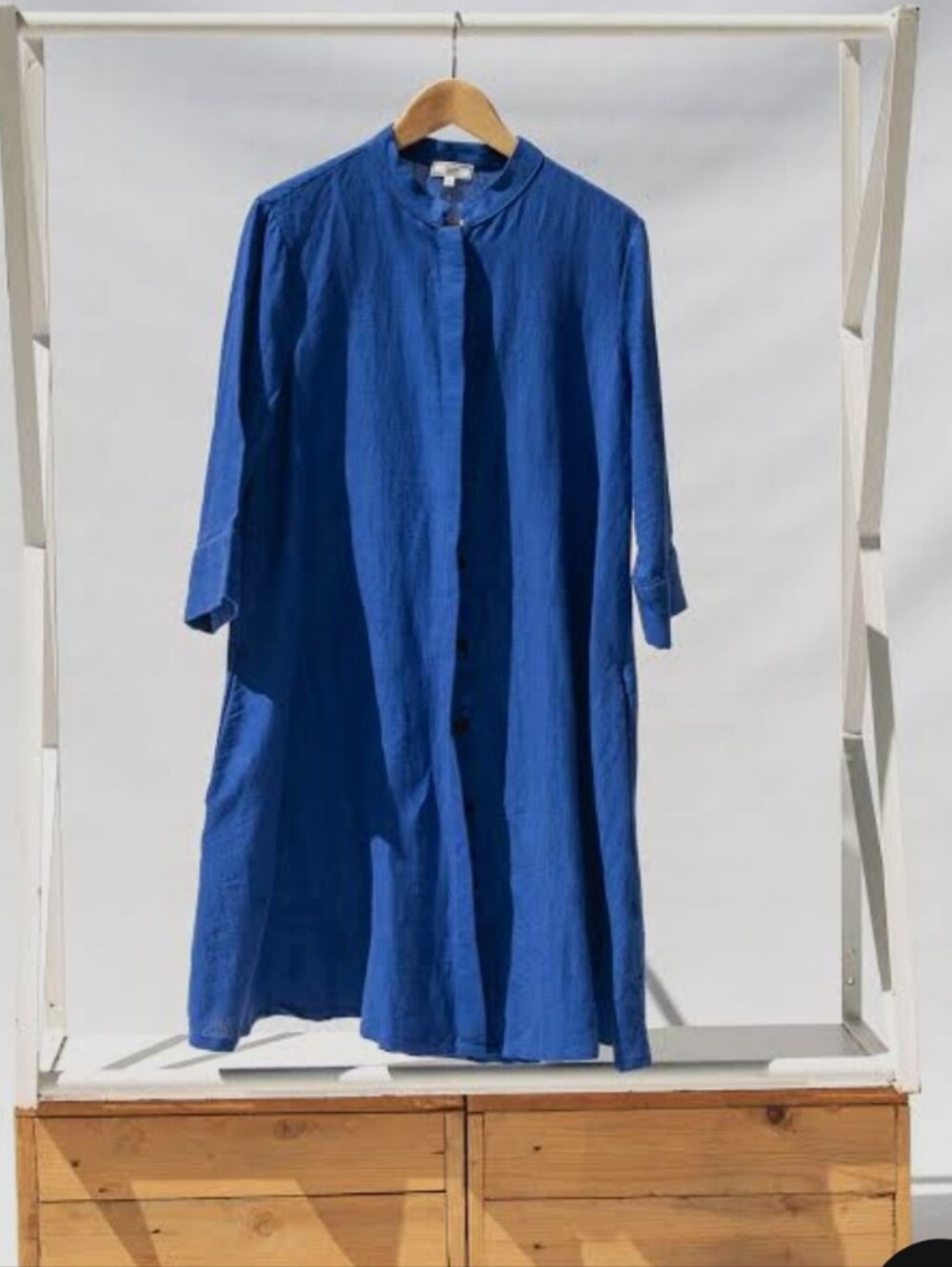ZURI Kenya Blue Midi Dress Linen Cotton Size Large Long
